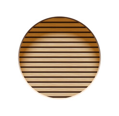 Circular niche with bamboo panel with horizontal wooden planks arranged in a striped pattern. Wood stripes with natural texture for modern interior design or product showcase