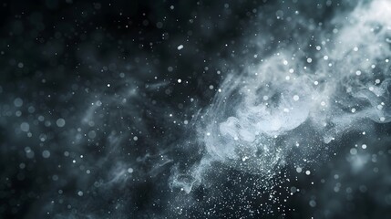 Obraz premium White dust element bokeh pattern flying overlay in a dark. Dust particle on black abstract background. 