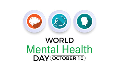 world mental health day observed on october 10. Health Care concept Greeting card, poster, Ribbon, banner, Vector Template.