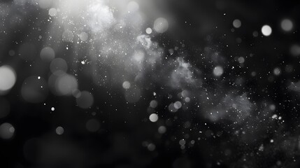 White dust element bokeh pattern flying overlay in a dark. Dust particle on black abstract background. 