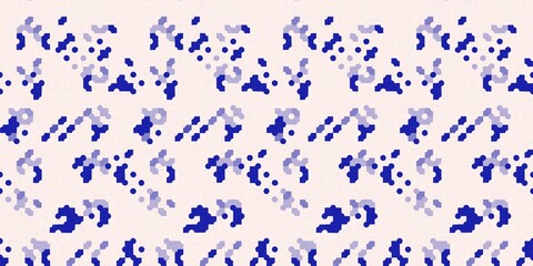 Faded electric blue glitch geo washed effect seamless border. Indigo dye grungy blotched distress abstract ribbon texture repeat. 