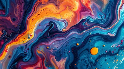 Close-up view of acrylic paint swirling and mixing