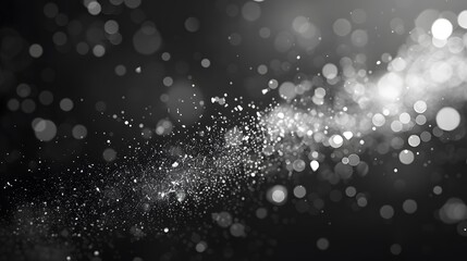 White dust element bokeh pattern flying overlay in a dark. Dust particle on black abstract background. 