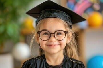 A Supportive Learning Environment for Children Nurturing Your Child's Education and Academic Growth A Little Girl Wearing a Graduation Cap and Glasses, Smiling and Looking Confident in Her Future