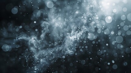 Fototapeta premium White dust element bokeh pattern flying overlay in a dark. Dust particle on black abstract background. 