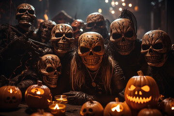 A group of friends in zombie costumes at a Halloween party