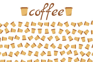 Logo Coffee and Cafe concept frame with coffee beans banner. Coffee paper craft cup poster