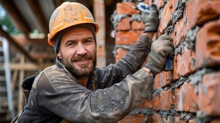 bricklayer worker installing brick wall ai generated