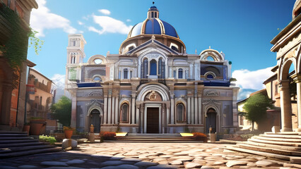 Obraz premium Italian treasure! A grand church, nestled amidst cobblestone streets in the heart of ancient Italy