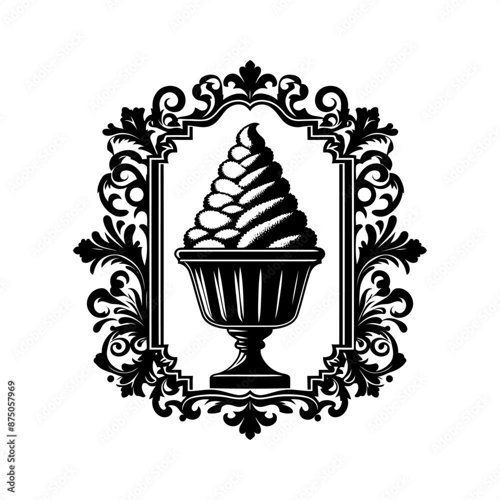 Wall mural ice cream in decorative emblem ornament, victorian, art deco, art nouveau, boho, bohemian, folk, flo