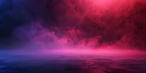 Abstract background of gradient purple and red color with fog and dust in the air. Empty scene for product display presentation or mock up design.