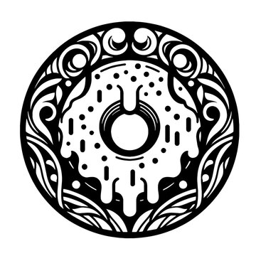 recommend clip art: Bagel, donut in decorative emblem ornament, Victorian, art deco, art nouveau, boho, bohemian,  folk, flourish