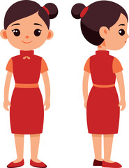 Front and Back View of Cartoon Girl in Red Dress