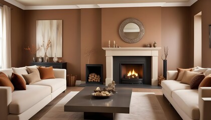 Fototapeta premium A beautiful luxrious warm living room with fireplace