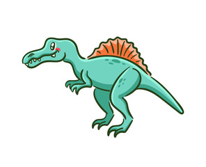 Cute spinosaurus in Asian kawaii style. Dinosaur, prehistoric predatory lizard, mascot. Cartoon character Funny vector illustration for stickers, logo, mascot, isolated elements
