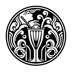 Affogato in decorative emblem ornament, Victorian, art deco, art nouveau, boho, bohemian,  folk, flourish