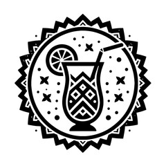 Obraz premium Pina Colada in decorative emblem ornament, Victorian, art deco, art nouveau, boho, bohemian, folk, flourish