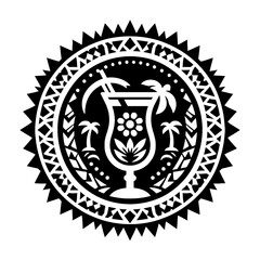 Fototapeta premium Pina Colada in decorative emblem ornament, Victorian, art deco, art nouveau, boho, bohemian, folk, flourish