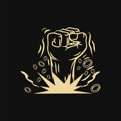 vector cool illustration of a hand with a punch that takes out a ring