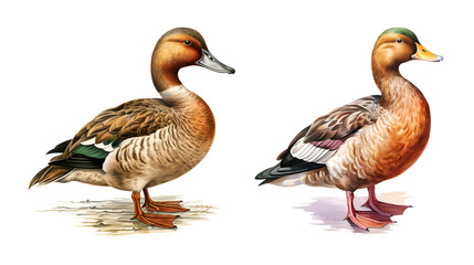 Duck, watercolor clipart illustration with isolated background.