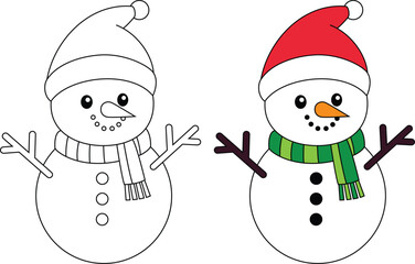  Cute snowman cartoon line art coloring page for kids