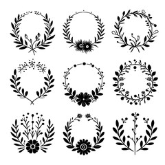 round circle floral frame set vector isolated