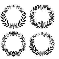 round circle floral frame set vector isolated