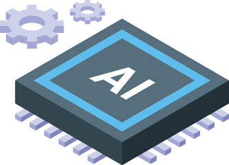 Obraz premium Isometric microchip using artificial intelligence with gears working