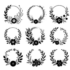 round circle floral frame set vector isolated