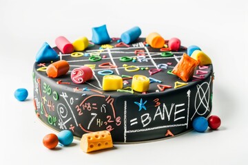 A creative cake designed to resemble a blackboard, complete with edible chalk and intricate math equations. Perfect for a math enthusiast's birthday celebration!