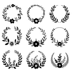 round circle floral frame set vector isolated © EngAhmedPixel