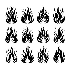 set of black and white flames