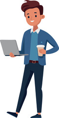 Young Professional Holding Laptop and Coffee Cup