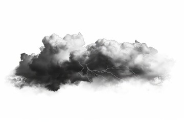 Black storm clouds with lightnings and smoke isolated on white background