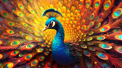 Fototapeta premium Portrait of a Peacock, Abstract art colorful painting Peacock