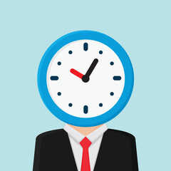 a businessman with a clock on his head, time management concept illustration. Flat style vector illustration