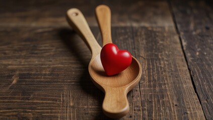 red heart on a wooden spoon