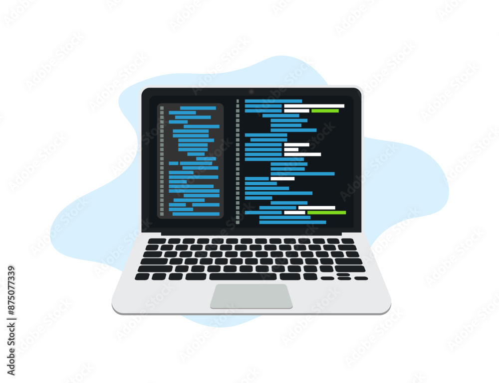 Poster Coding and programming app in laptop screen in a flat design