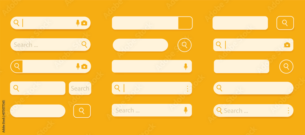 Poster Set of search bar with shadow. Search bar button collection