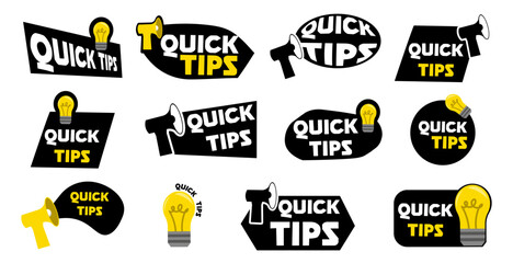 Quick tips label badges collection. Set of quick tips banner