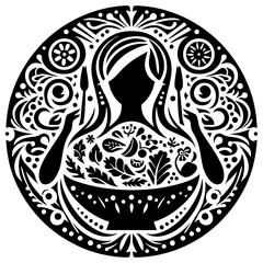 Fototapeta premium Salad in decorative emblem ornament, Victorian, art deco, art nouveau, boho, bohemian, folk, flourish