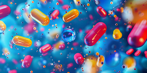 Dynamic depiction of pharmaceutical pills, illustrating the advancements and variety in modern medication