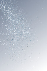 Silver dots confetti magic powder explosion. Luxury silver confetti smoke over grayish blue background. Vector party sparke snow dots texture, magic powder explosion. 2025 New Year party background