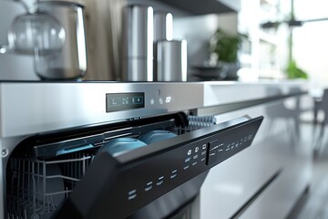 A smart dishwasher with a digital control panel