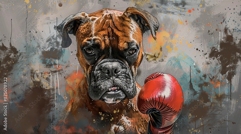 Sticker boxer dog painting