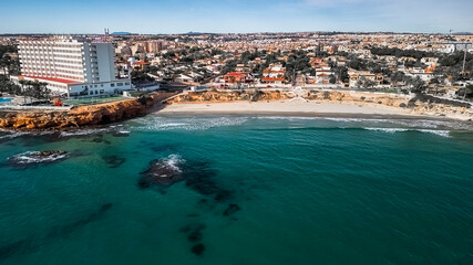 Aerial view of the beaches and coves of Orihuela Costa, Alicante province, Spain