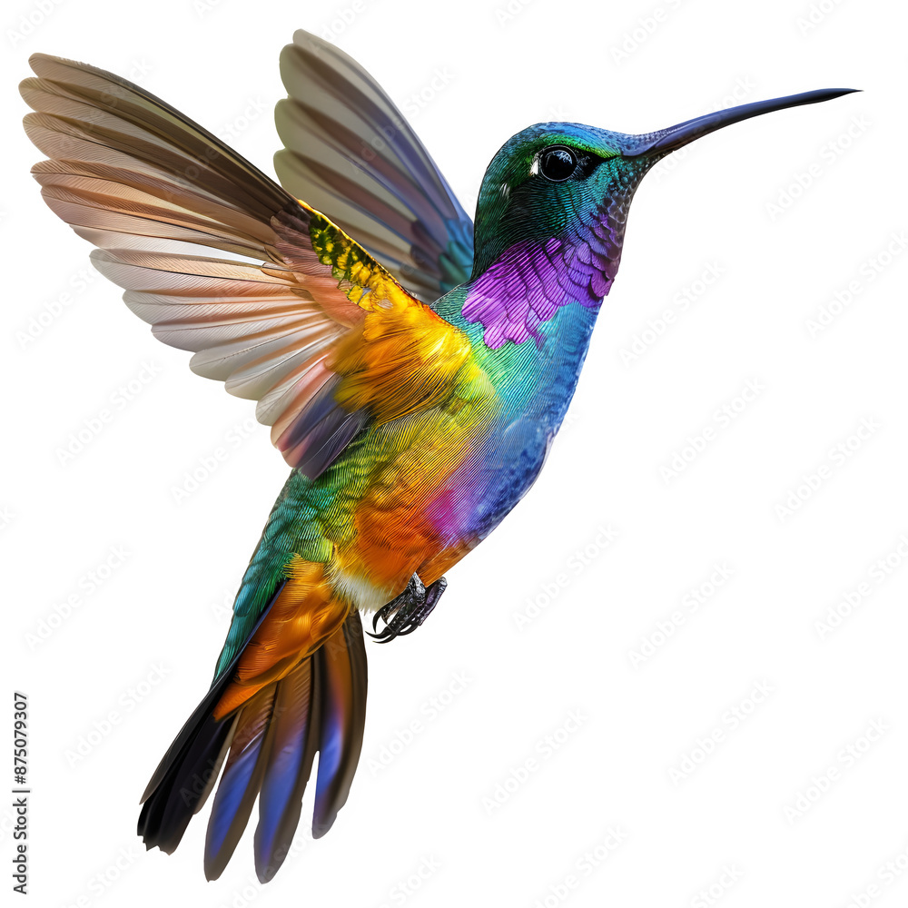 Poster vibrant hummingbird in flight on transparent background