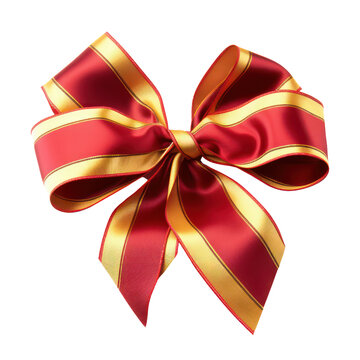 Red and gold ribbin bow isolate on transparent png.