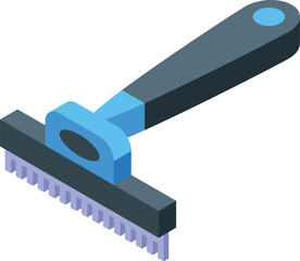 Pet comb with plastic handle is being used by groomer for animal care