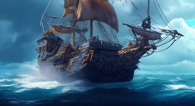 pirate ship in bad weather